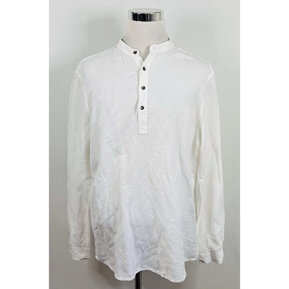 INC International Concepts XL Linen Blend Band Collar Popover Shirt White Casual - Picture 2 of 5
